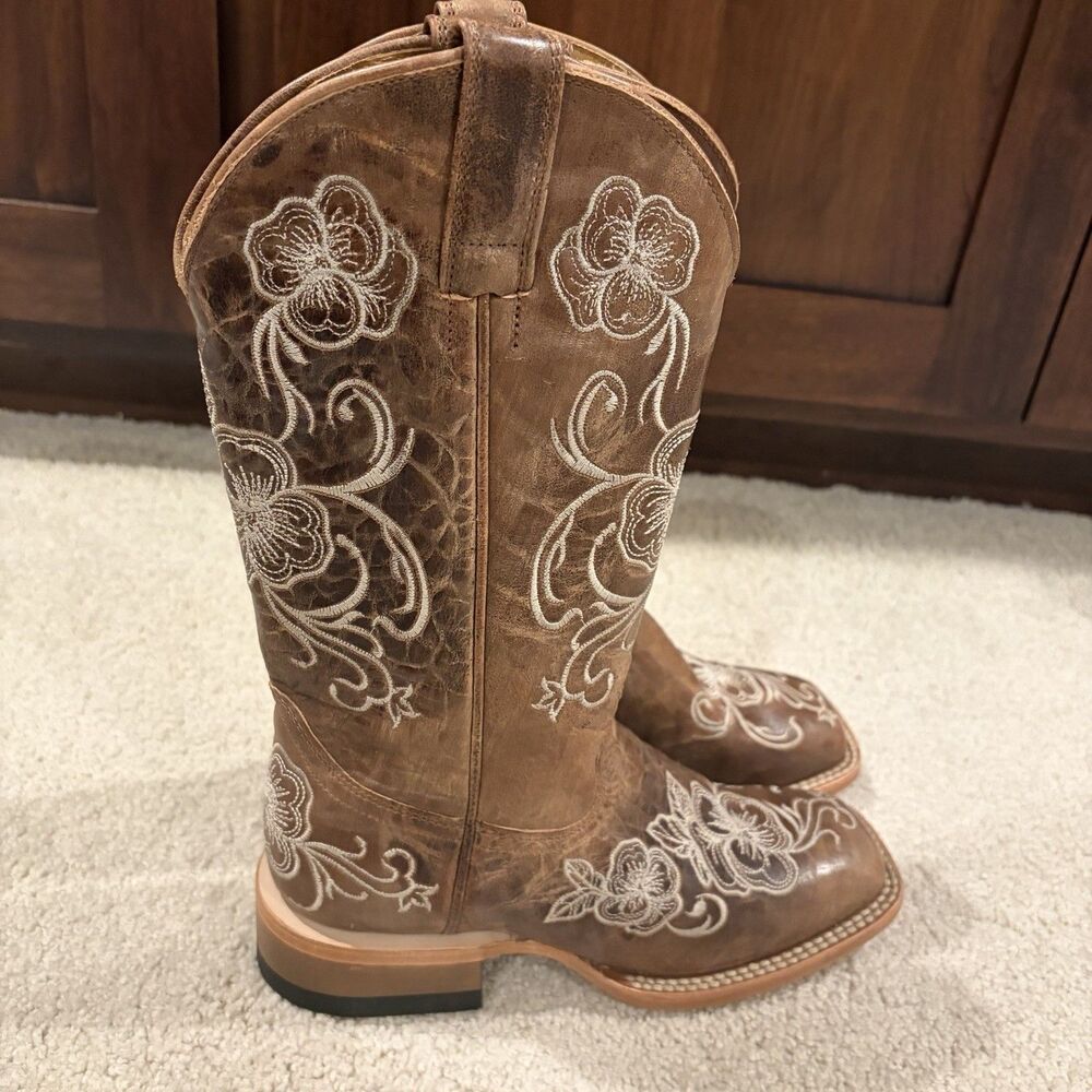 Display Try On Shyanne Women’s Lasy Floral embroidered Western Boots Brown Sz 7 - Picture 5 of 10